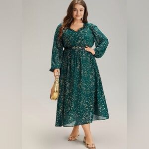 BloomChic Emerald and Gold Long Sleeve Dress